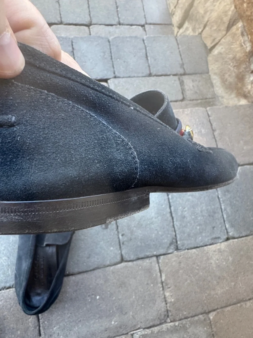 Gucci Blue Suede Loafers with Red and Blue Web & Gold Horsebit - Picture 10 of 12